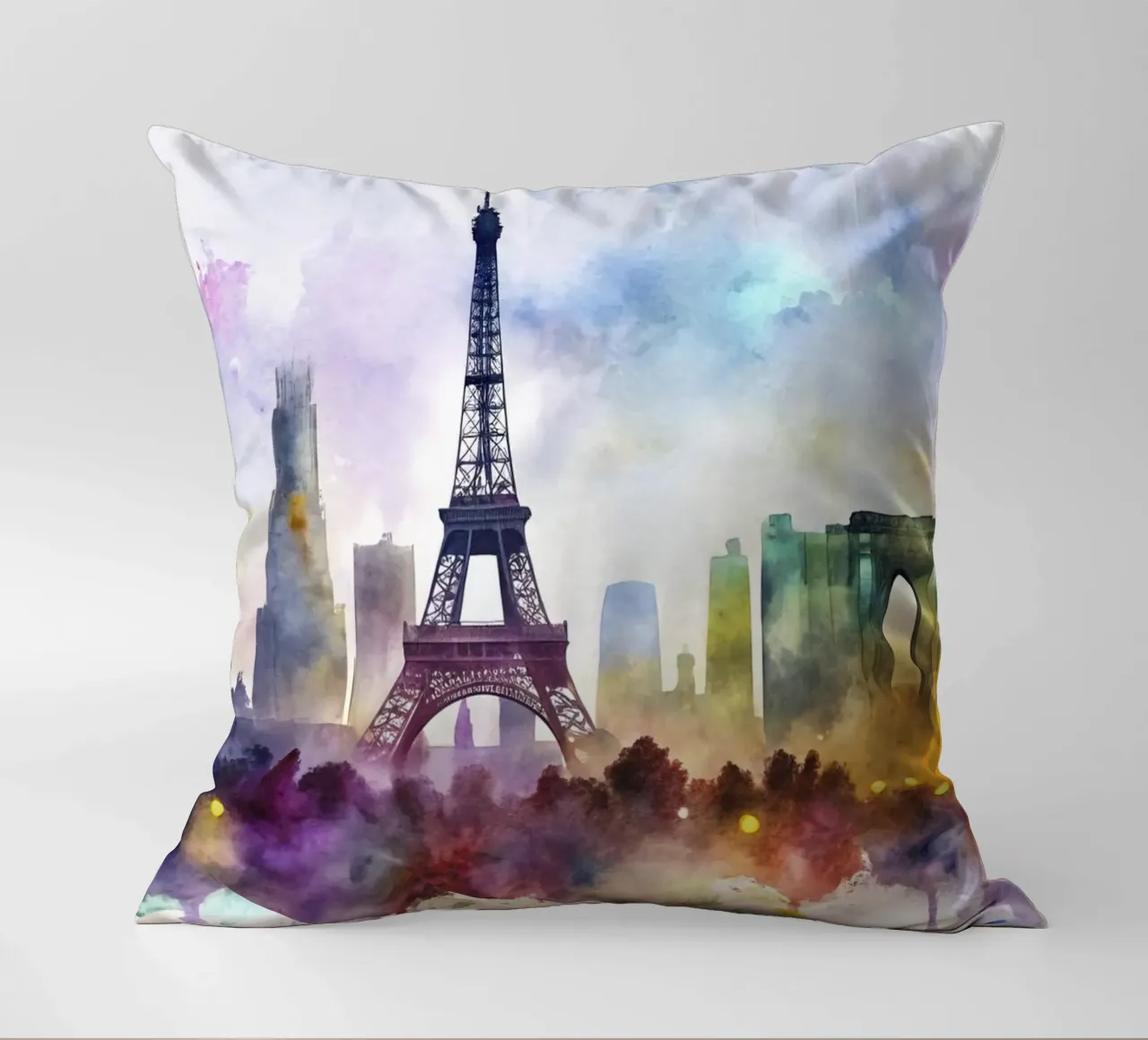 Lo skyline di Parigi in acquerello cuscino da 🎁 ARTVI-SHOP