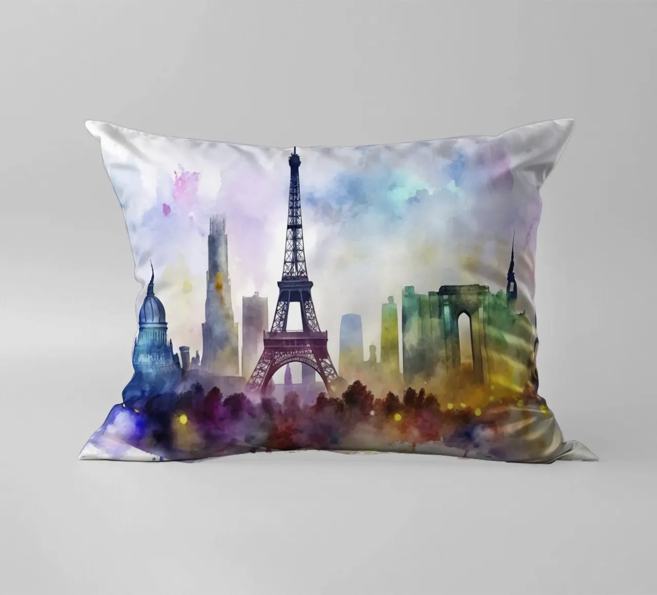 Lo skyline di Parigi in acquerello cuscino da 🎁 ARTVI-SHOP