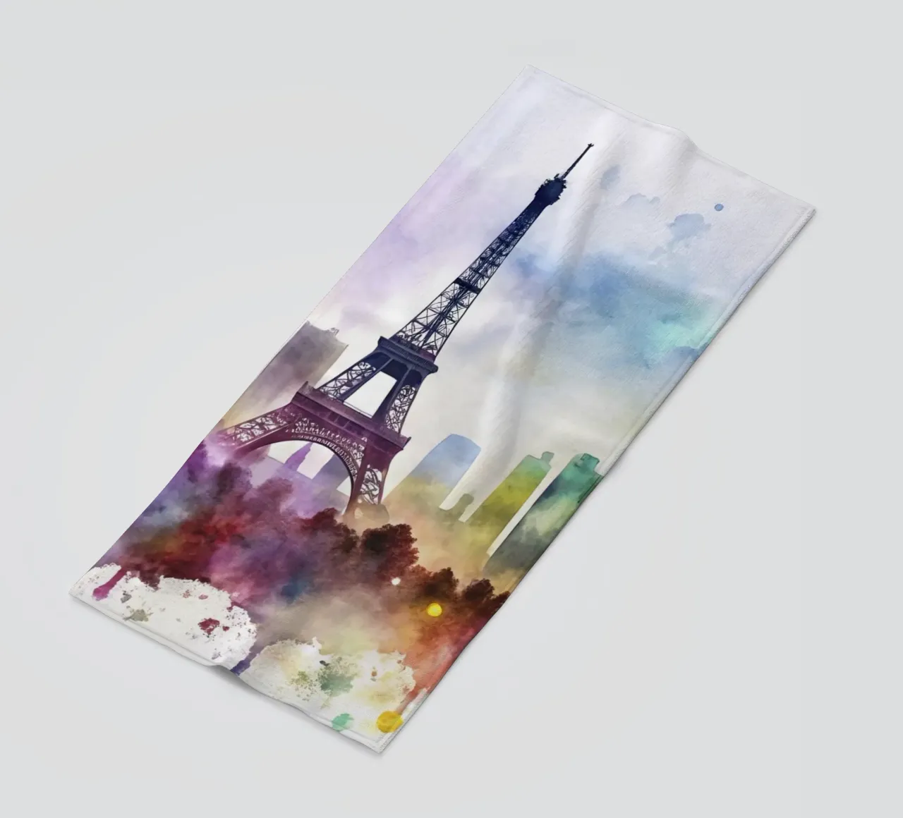 Paris skyline in watercolor beach towel by 🎁 ARTVI-SHOP
