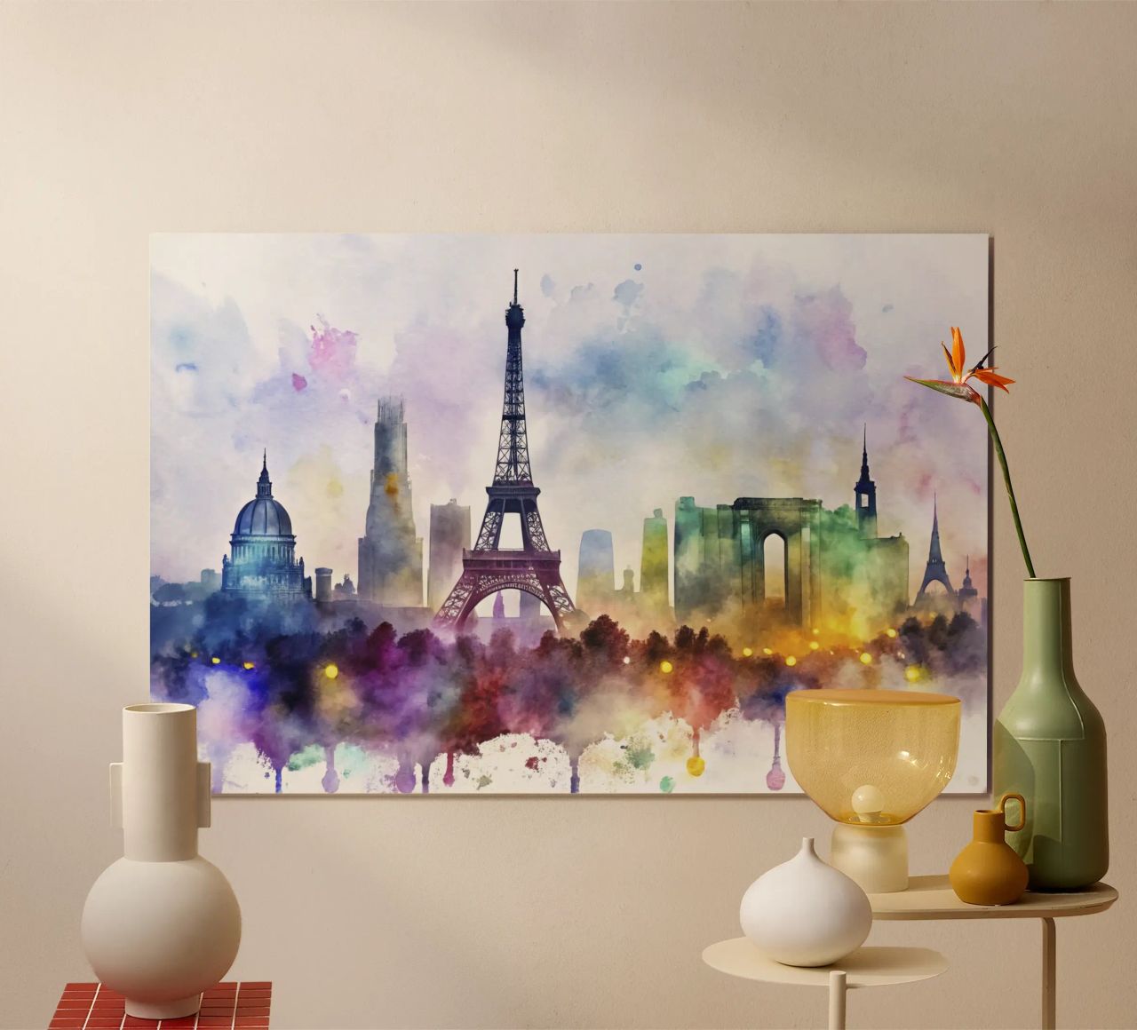 Ligne d'horizon de Paris en aquarelle poster de ARTVI-SHOP