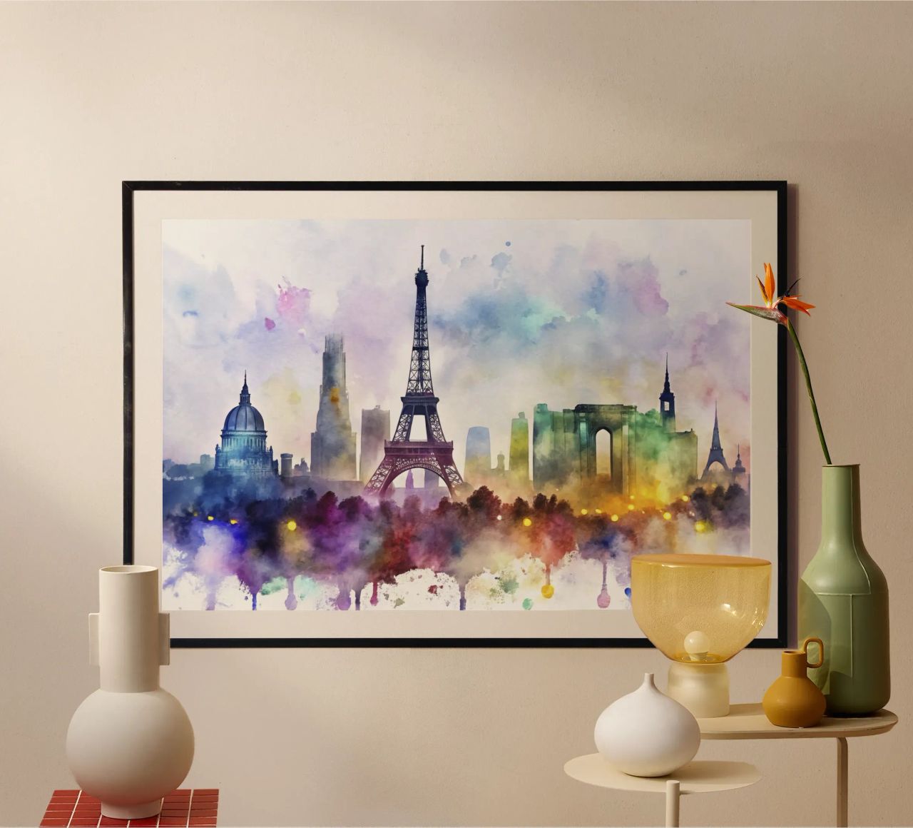 Ligne d'horizon de Paris en aquarelle poster de ARTVI-SHOP