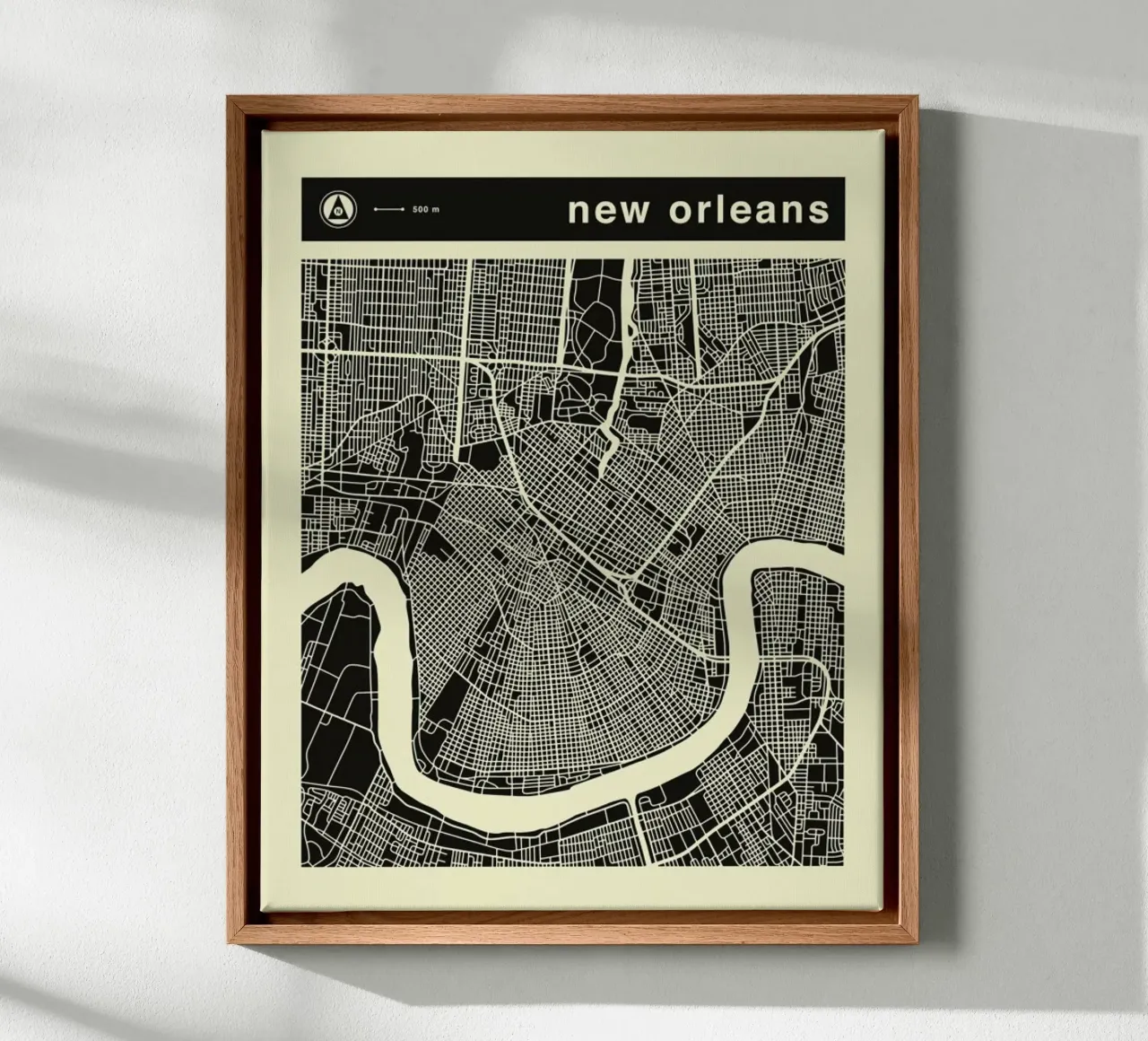 New Orleans Map tela con Cornice a cassetta da Jazzberry Blue