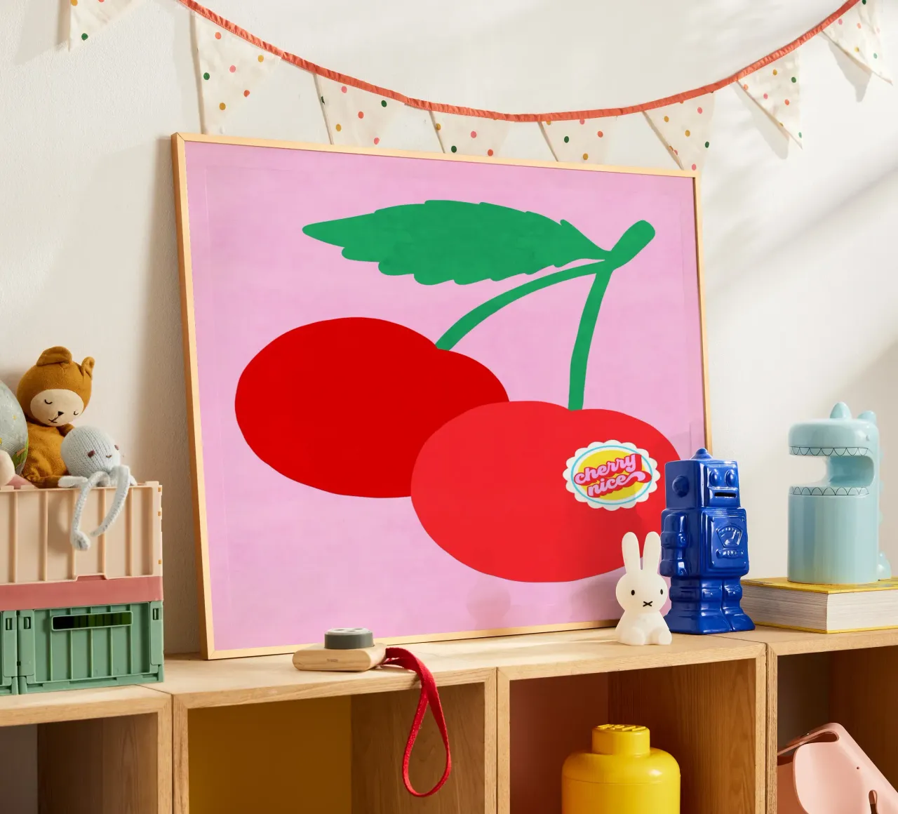Coppia di ciliegie grandi con etichetta punzonata "Cherry Nice". poster da Dominique Vari