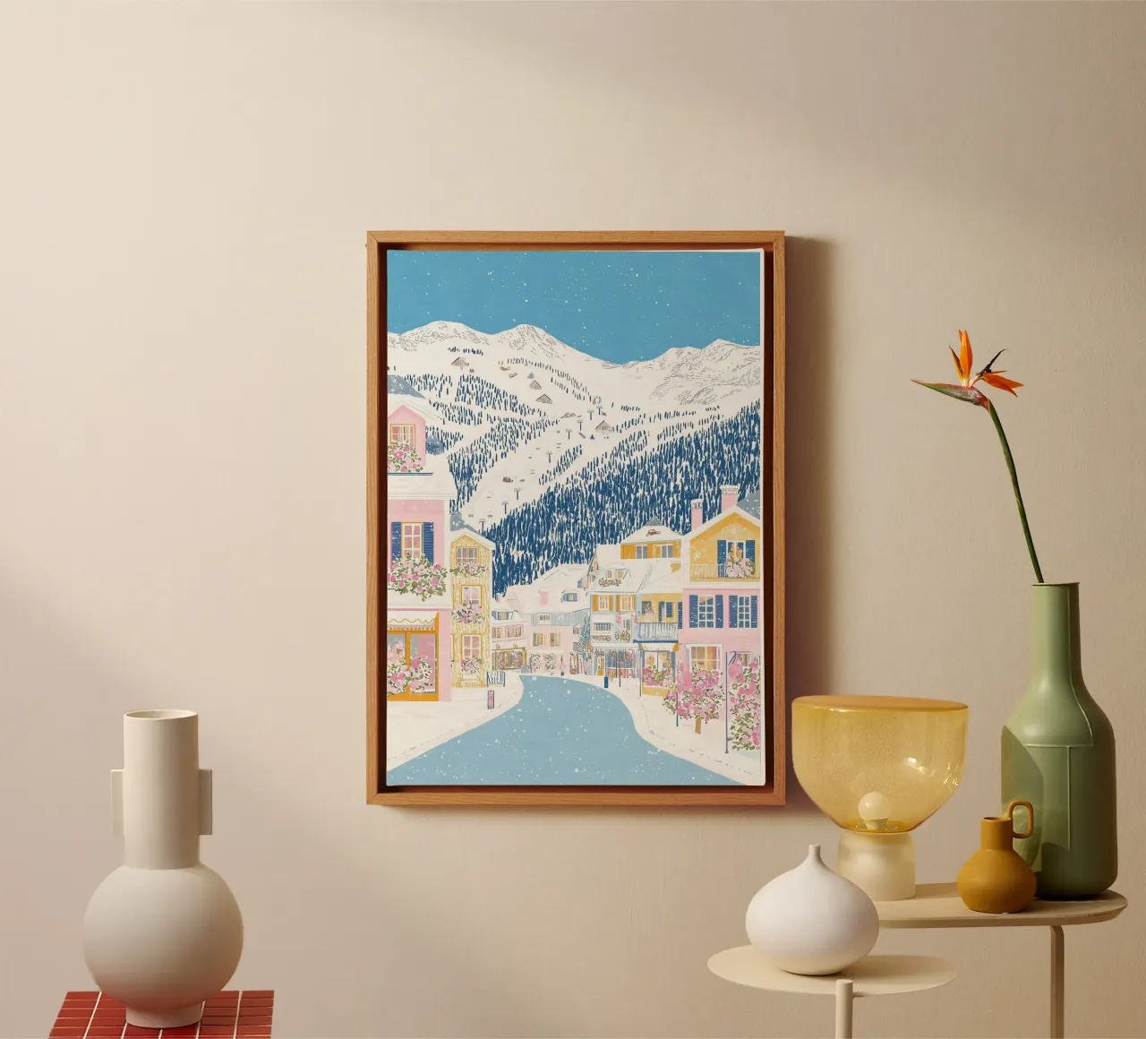 Courchevel Frankrijk, Skistad, Europa Reisposter Hippe Kunst canvas met Baklijst van Gaia