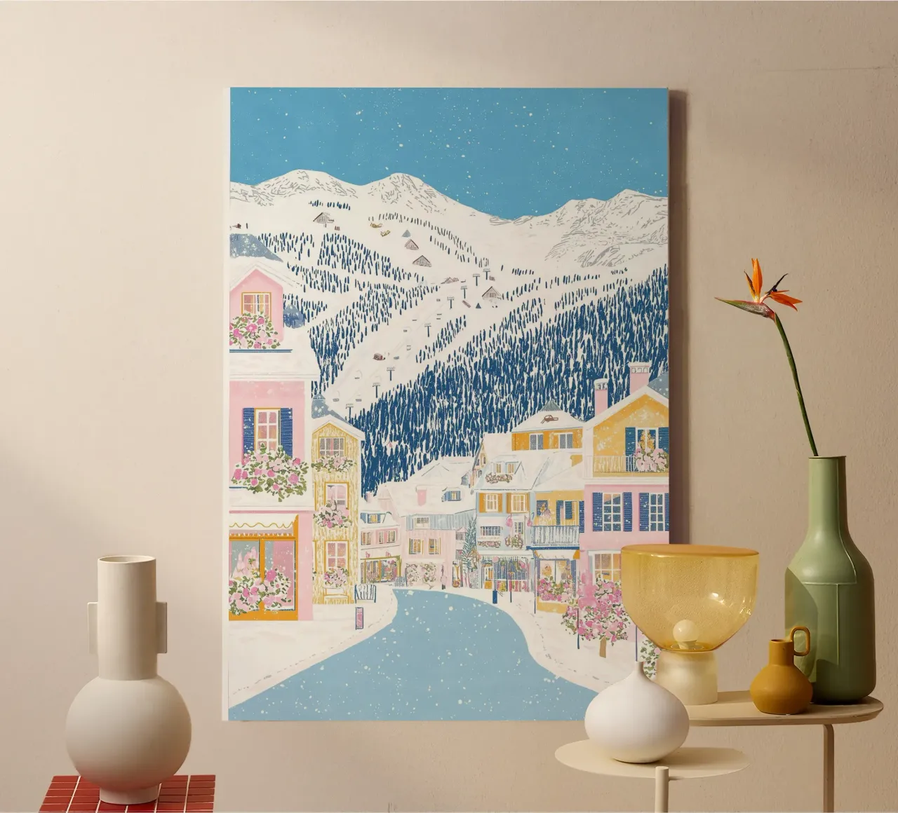 Courchevel Frankrijk, Skistad, Europa Reisposter Hippe Kunst canvas met Baklijst van Gaia