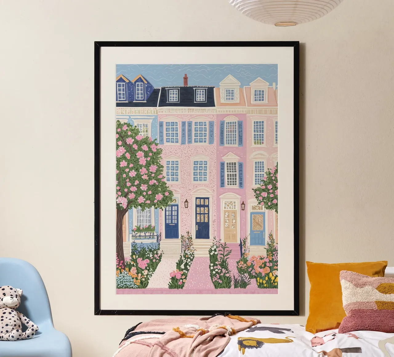 Pastel Hippe Muurkunst, Reisposter, Parijs Print poster met houten frame van Gaia