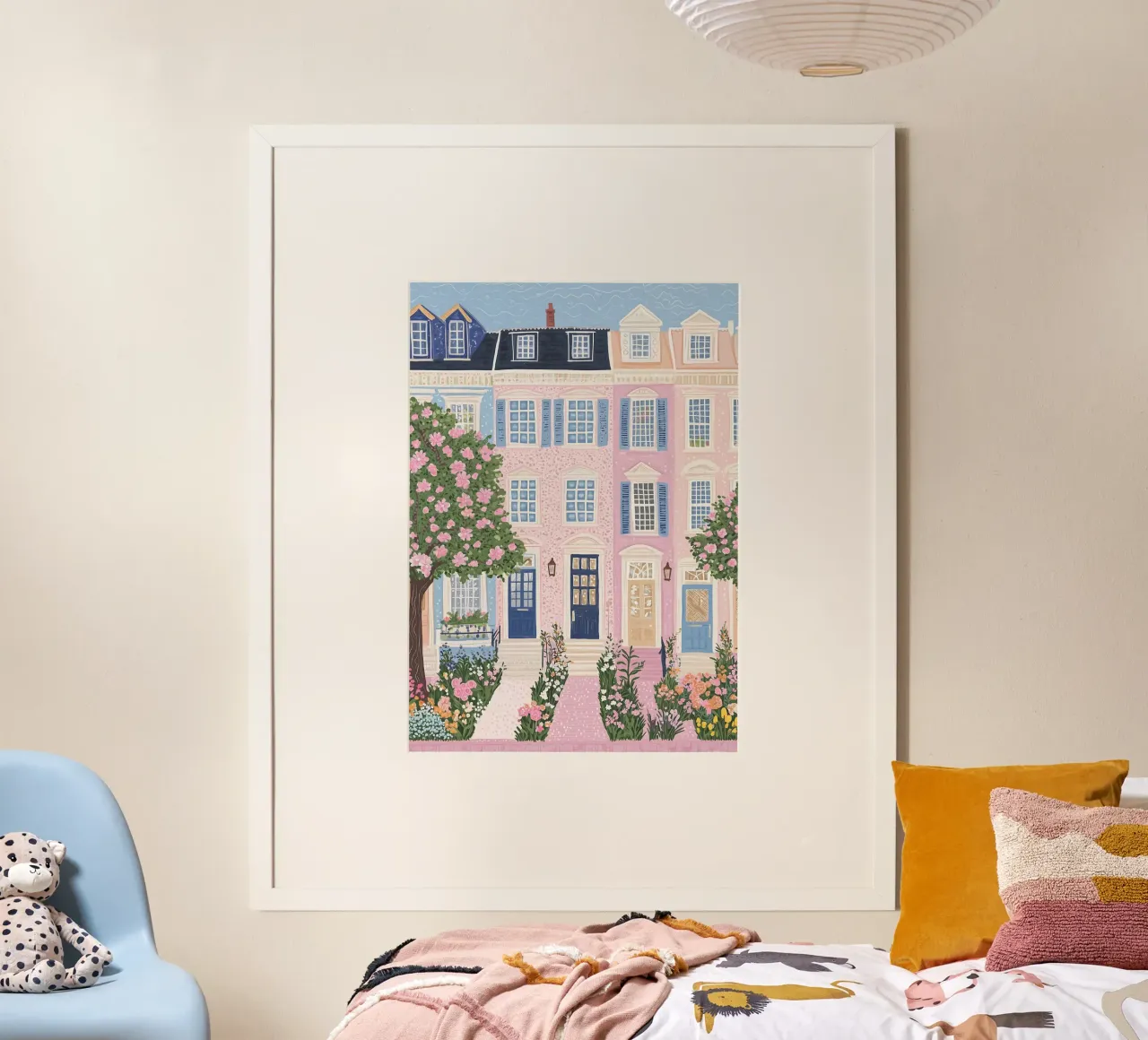 Pastel Hippe Muurkunst, Reisposter, Parijs Print poster met houten frame van Gaia