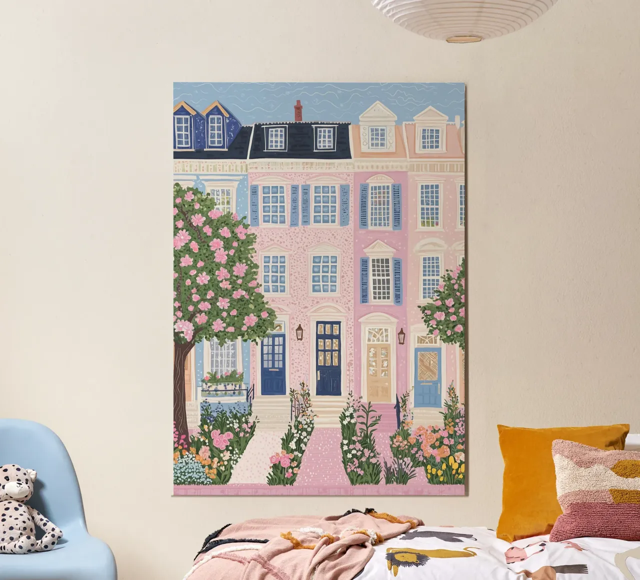 Pastel Hippe Muurkunst, Reisposter, Parijs Print poster met houten frame van Gaia