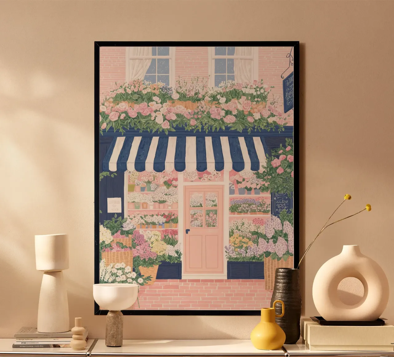 Parijs Poster, Parijs Bloemenprint, Café in Frankrijk, Pastelkunst poster van Gaia