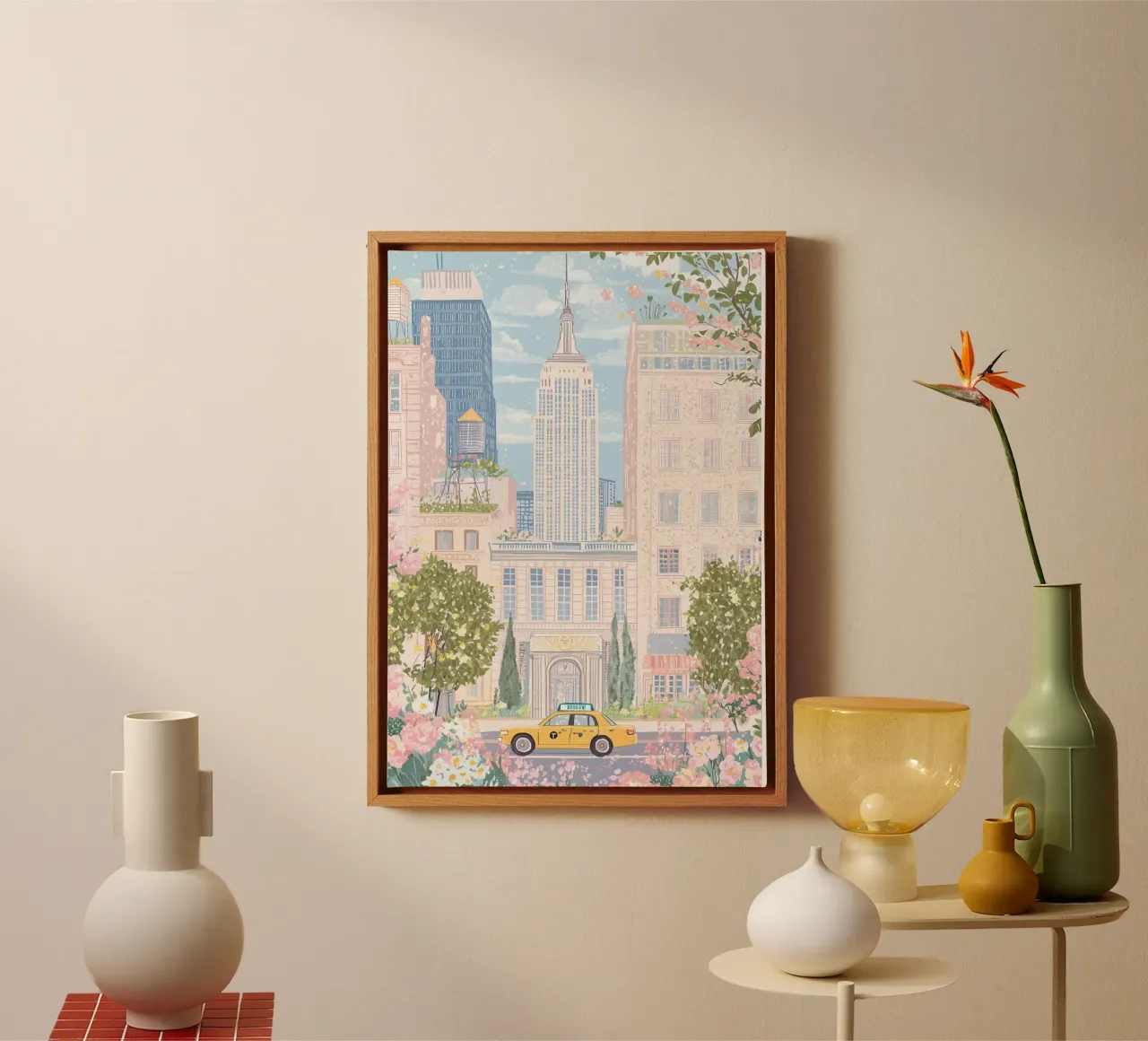 Poster di New York, stampa di viaggio, Manhattan Pastello Arte di tendenza tela con Cornice a cassetta da Gaia
