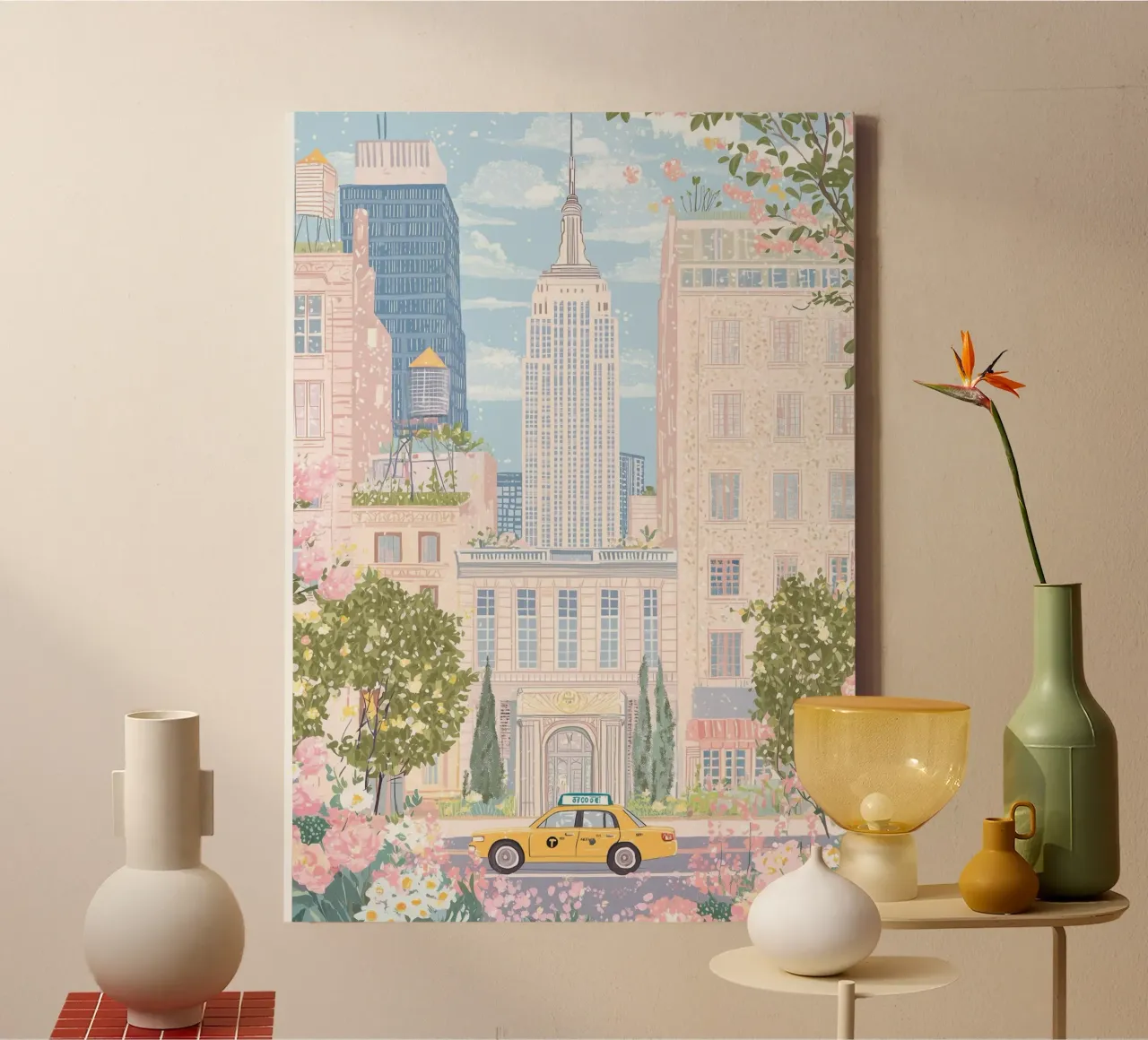 Poster di New York, stampa di viaggio, Manhattan Pastello Arte di tendenza tela con Cornice a cassetta da Gaia