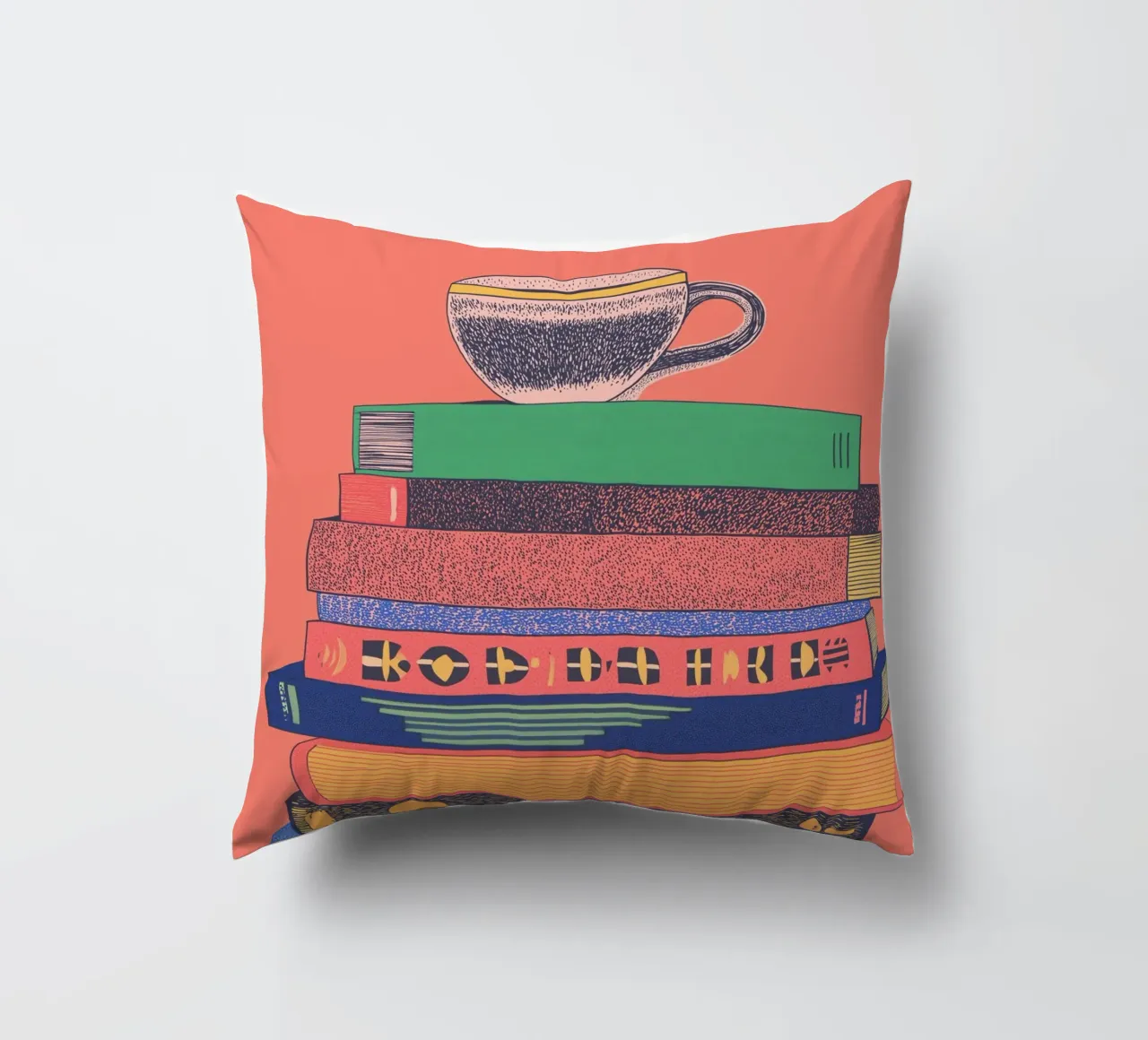 ☕ Cozy Home Library Art – Coffee & Books Aesthetic Print 📚 decorative cushion by Kaji