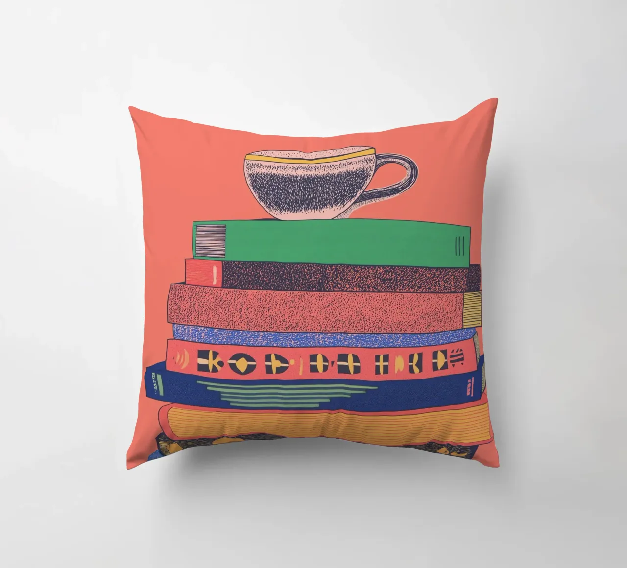 ☕ Cozy Home Library Art – Coffee & Books Aesthetic Print 📚 decorative cushion by Kaji