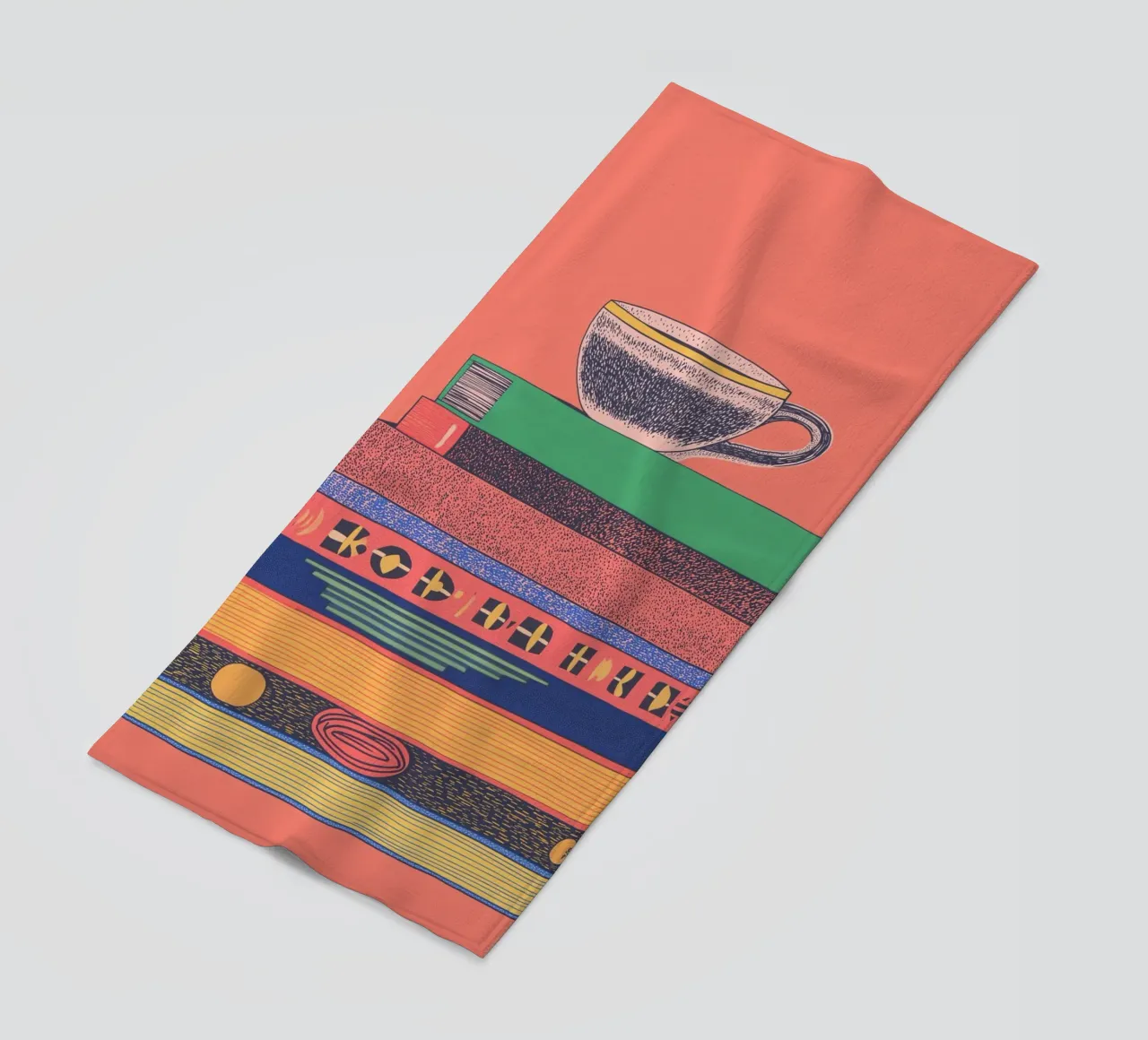 ☕ Cozy Home Library Art – Coffee & Books Aesthetic Print 📚 beach towel by Kaji
