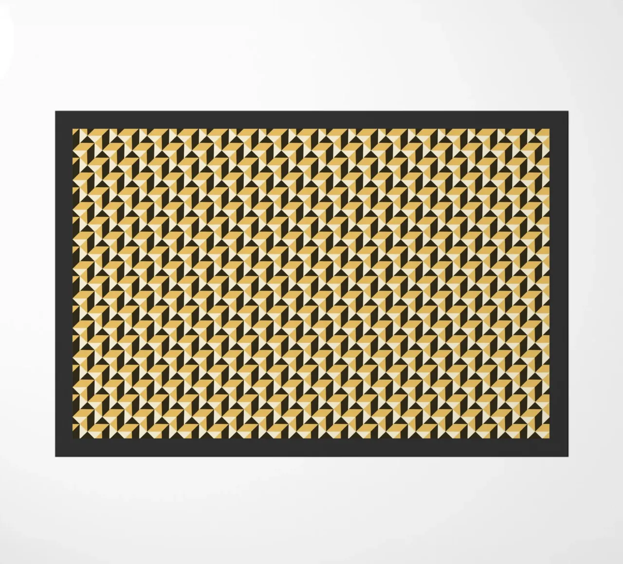 Geometric yellow and black seamless pattern doormat by Little Dean