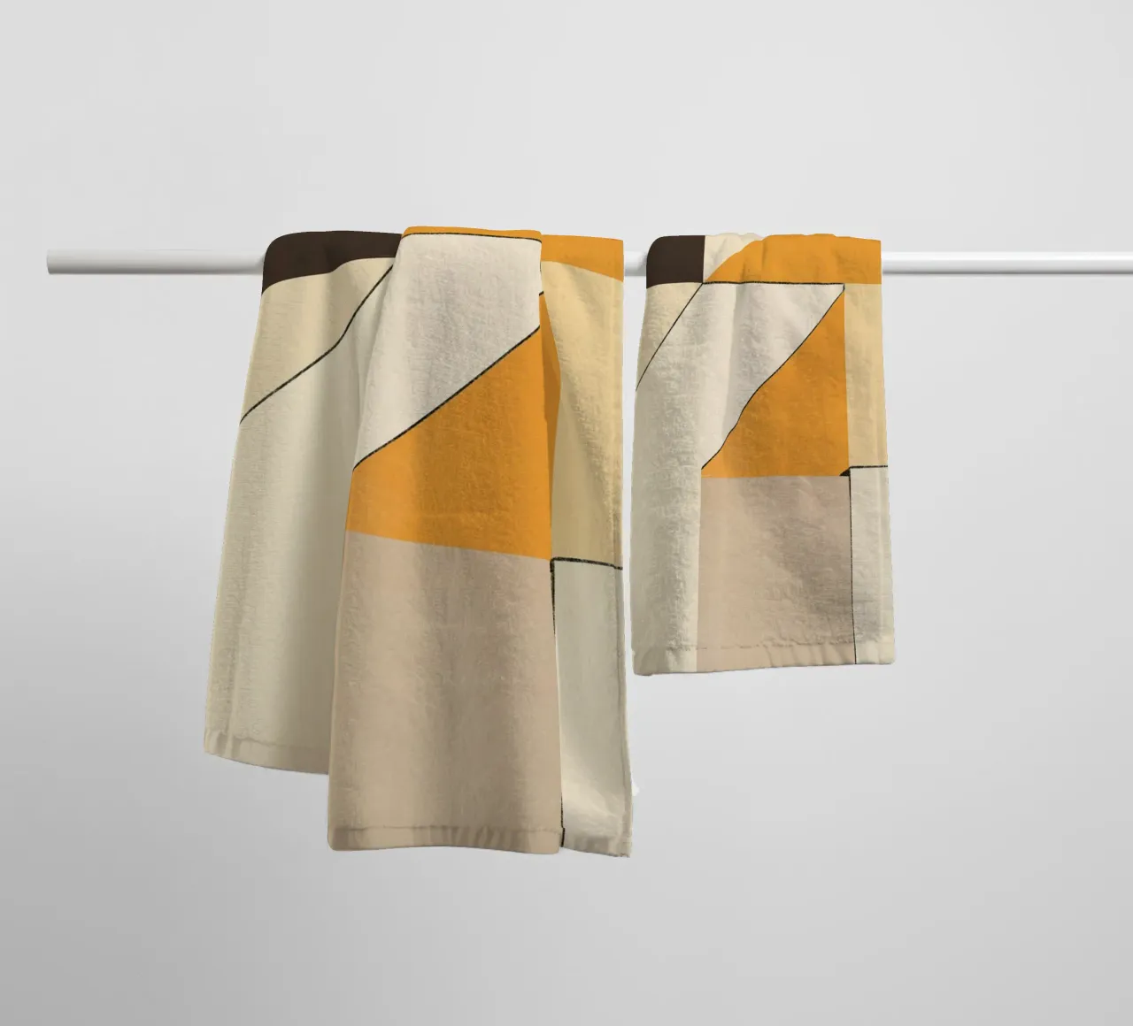 Geometrische Anordnung in Gelb und Schwarz Handtuch von Little Dean