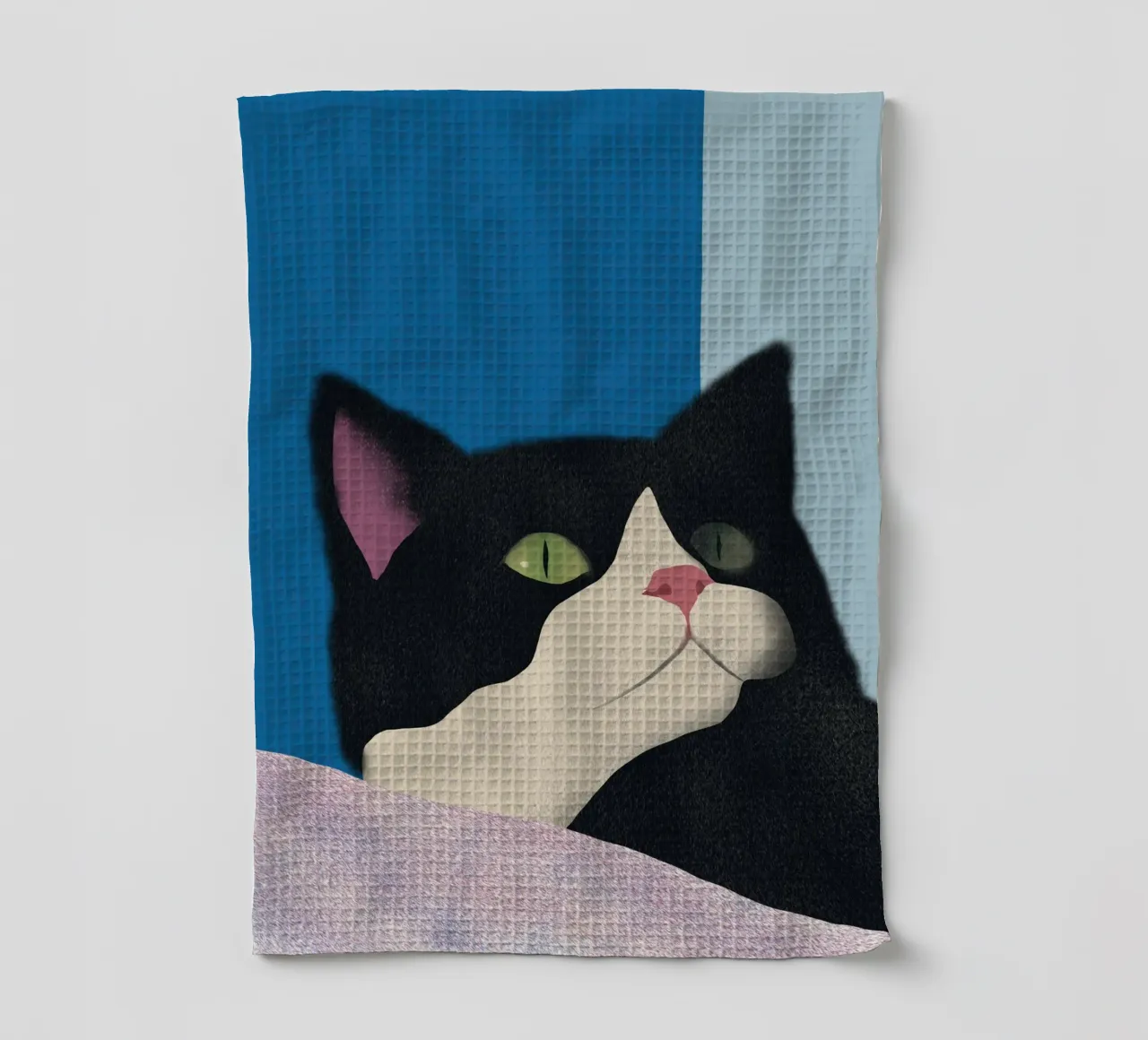 Confused cat tea towel by Little Dean