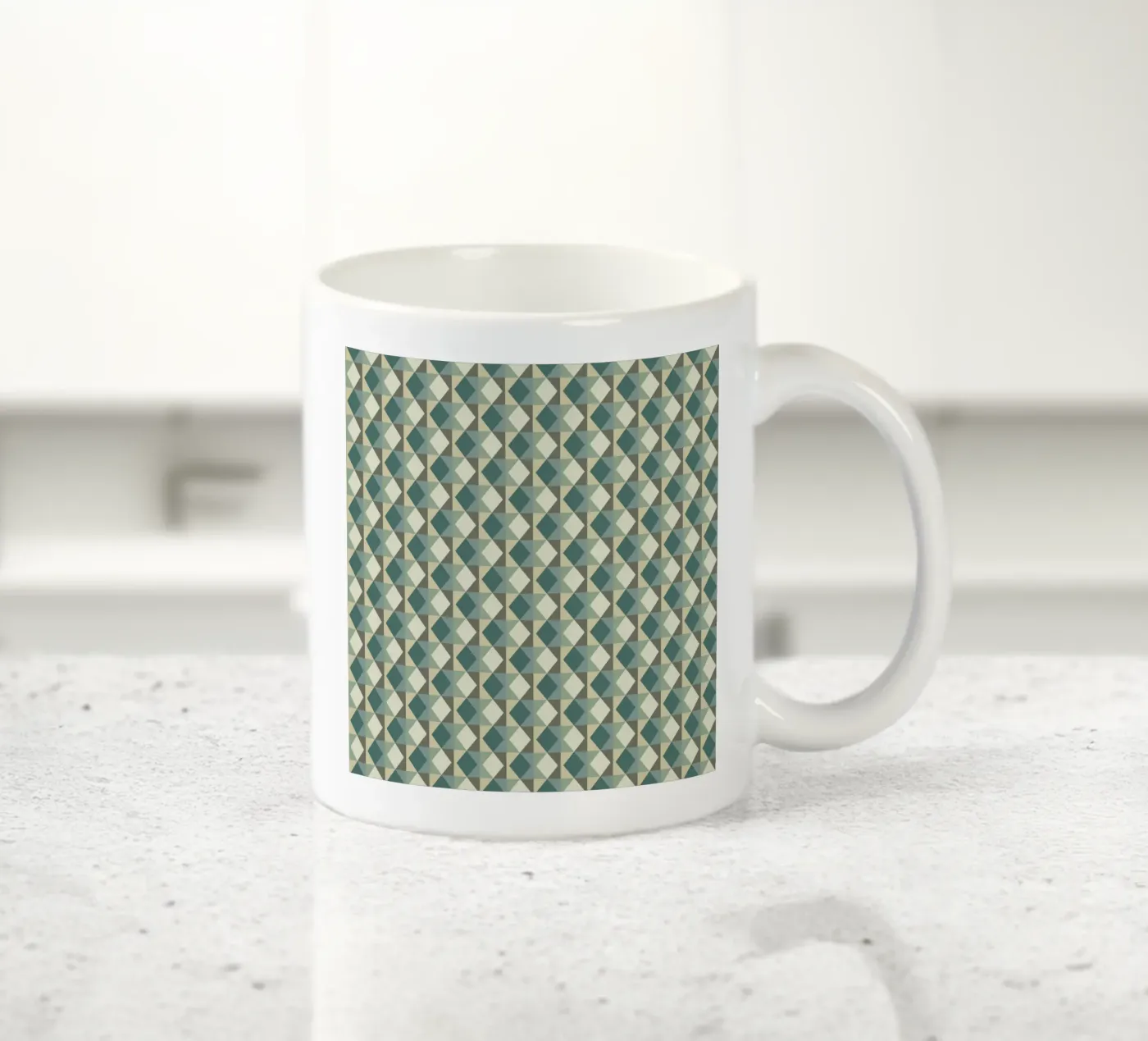 Green geometric pyramid pattern ceramic mug by Little Dean