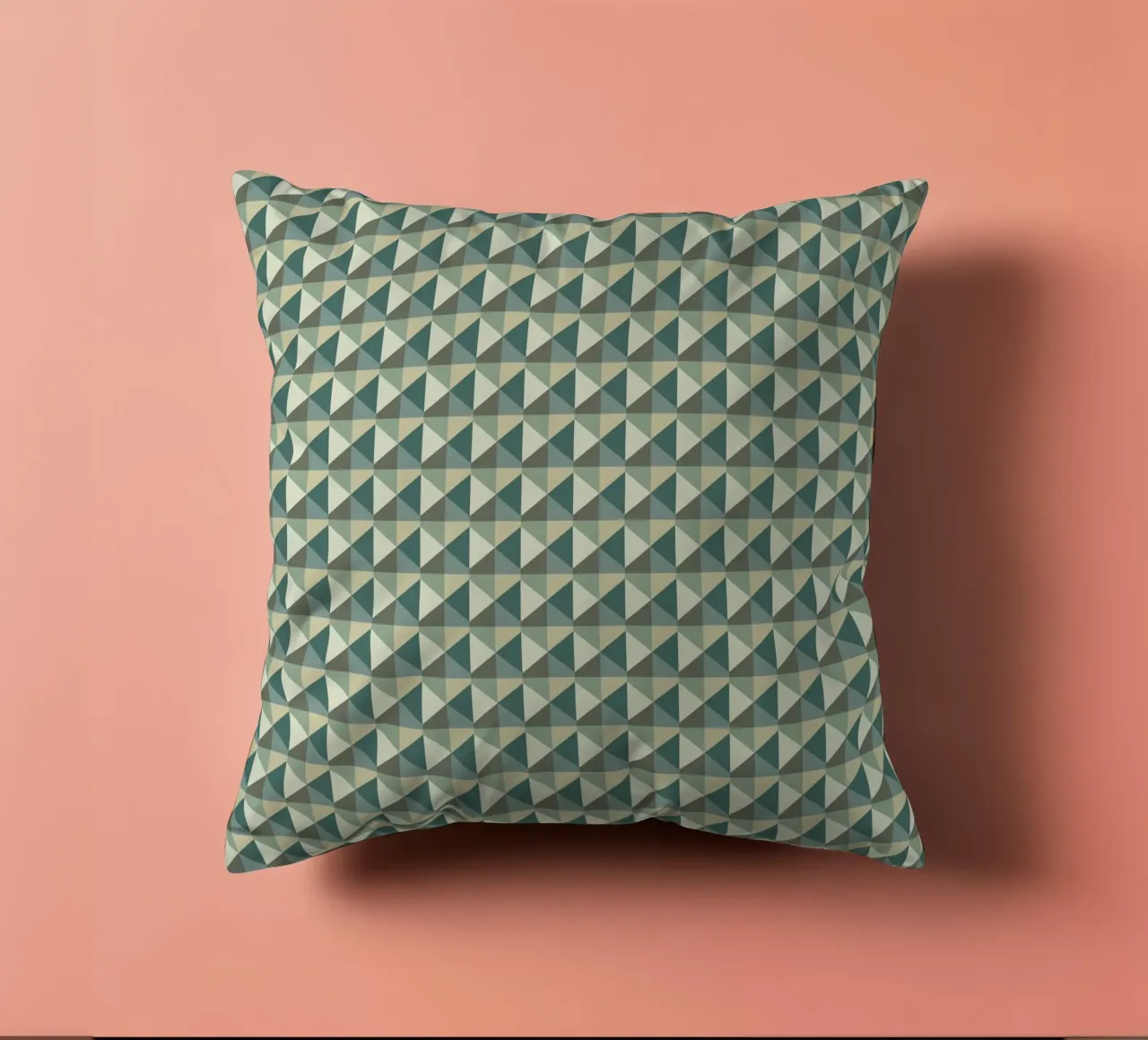 Green geometric pyramid pattern var 2 decorative cushion by Little Dean