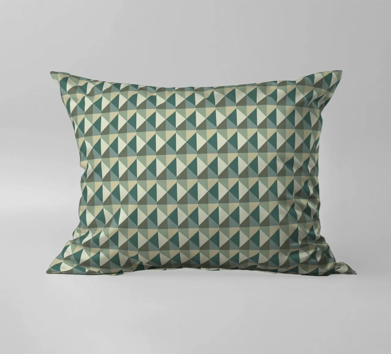 Green geometric pyramid pattern var 2 decorative cushion by Little Dean