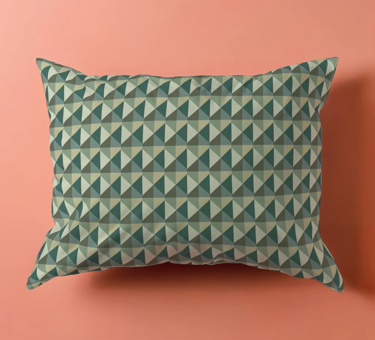 Green geometric pyramid pattern var 2 decorative cushion by Little Dean