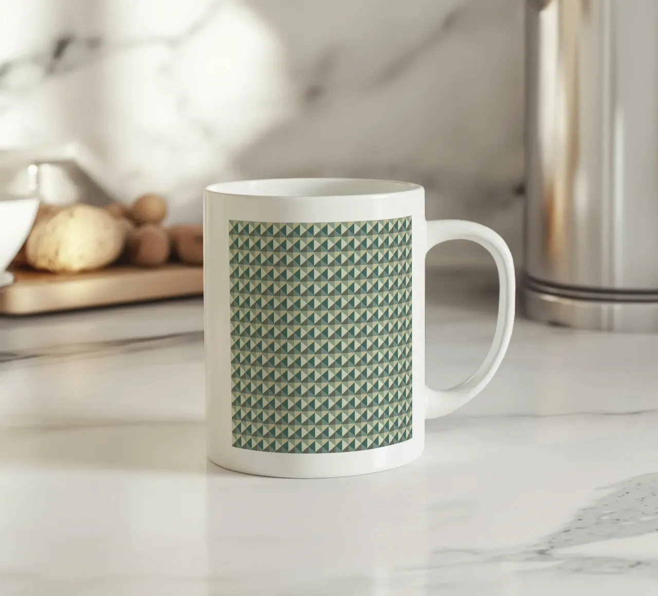Motif pyramidal géométrique vert var 2 mug en céramique de Little Dean