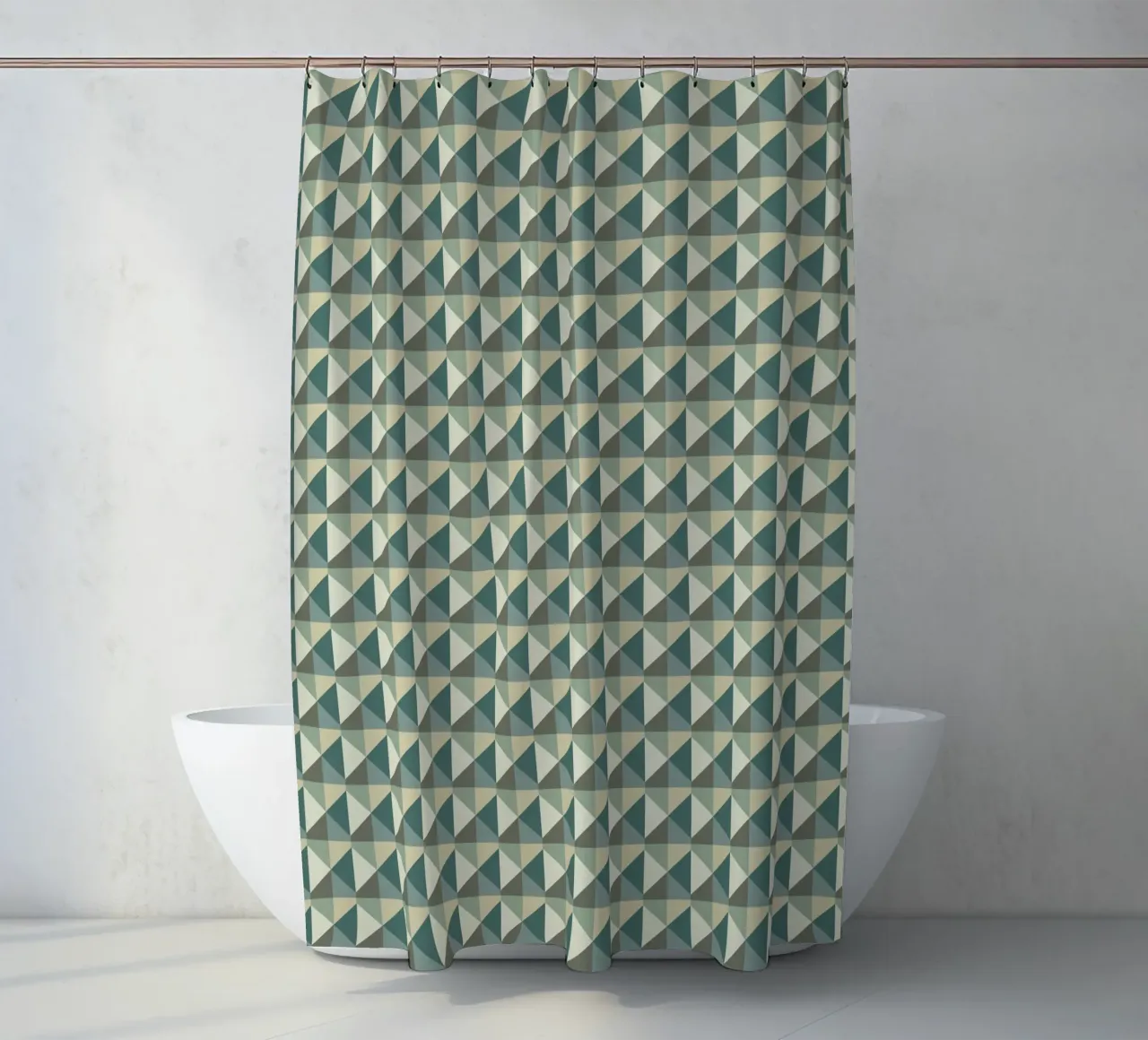 Green geometric pyramid pattern var 2 shower curtain by Little Dean