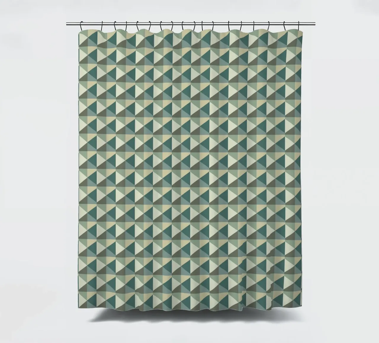 Green geometric pyramid pattern var 2 shower curtain by Little Dean