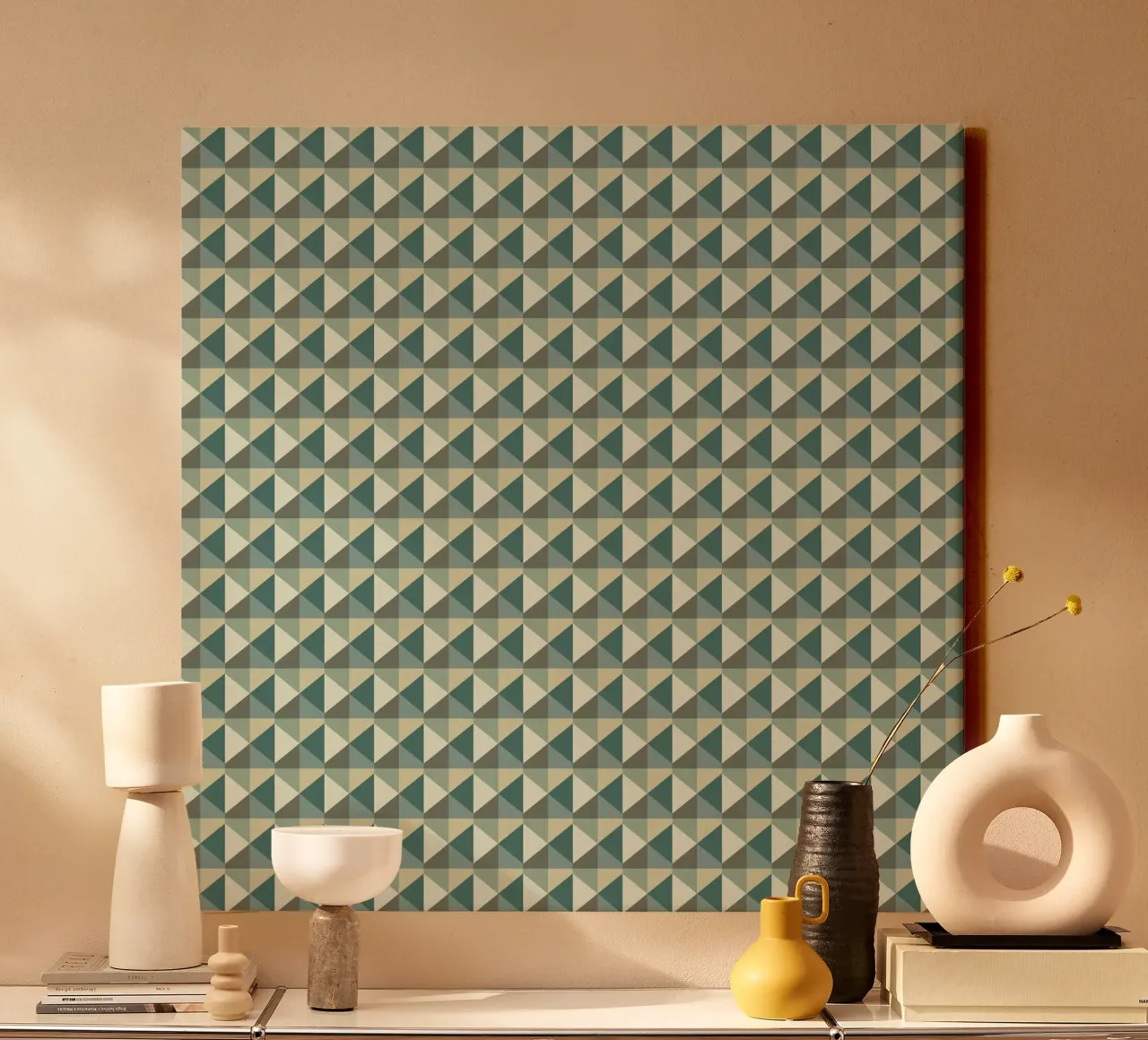 Green geometric pyramid pattern var 2 canvas by Little Dean
