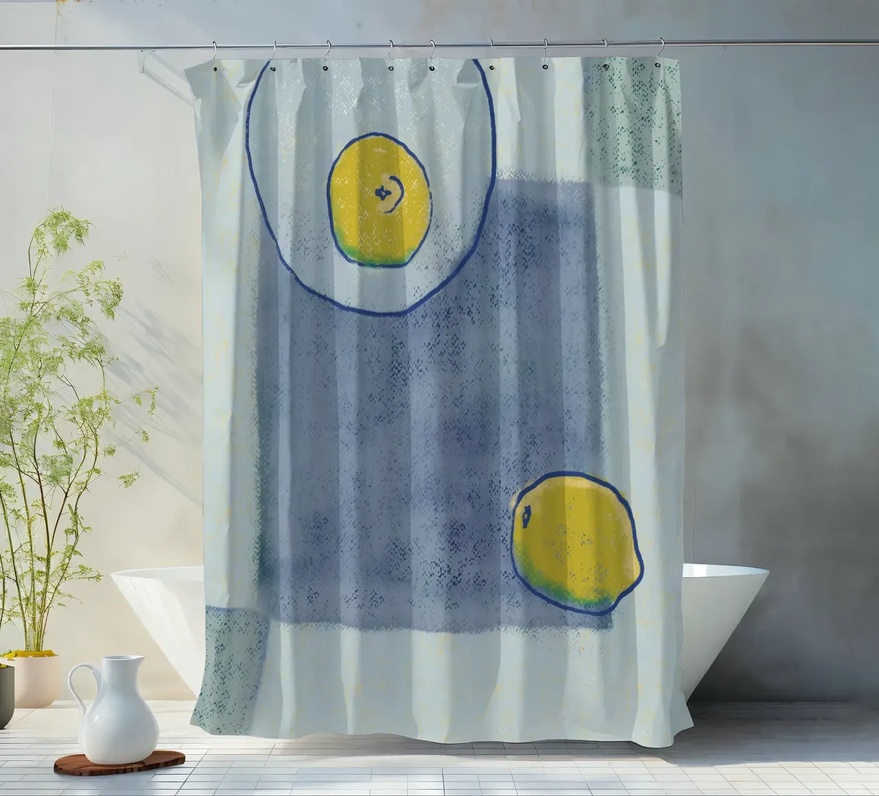 Zitrone und Quadrate Duschvorhang von Little Dean