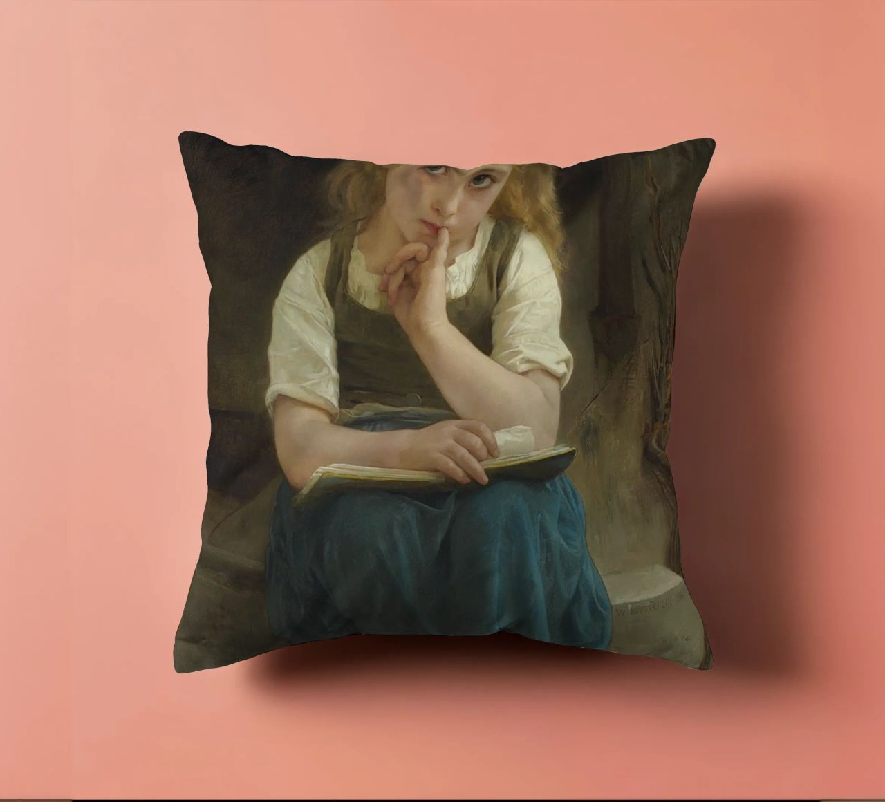 William-Adolphe Bouguereau - La lezione difficile cuscino da Timeless Artworks