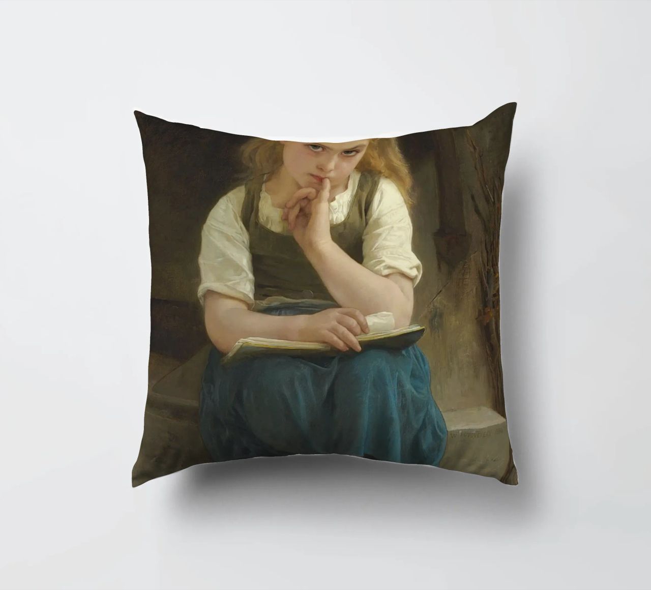 William-Adolphe Bouguereau - La lezione difficile cuscino da Timeless Artworks