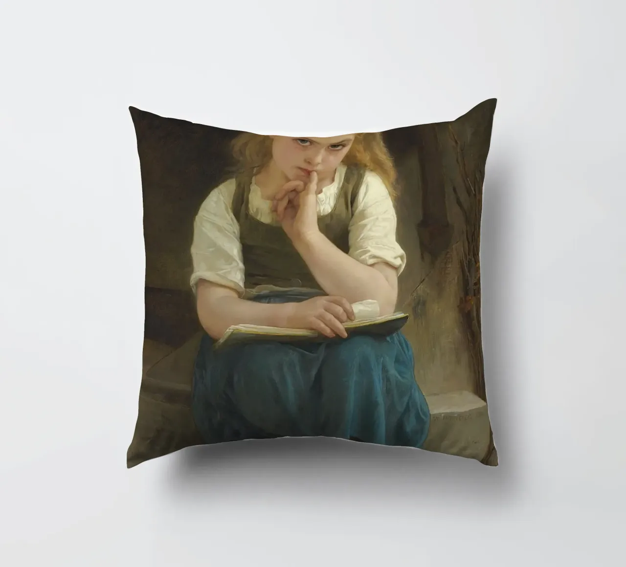 William-Adolphe Bouguereau - Die schwierige Lektion Kissen von Timeless Artworks
