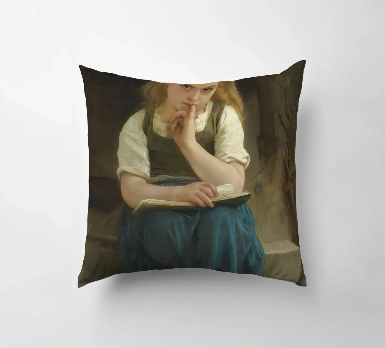 William-Adolphe Bouguereau - Die schwierige Lektion Kissen von Timeless Artworks