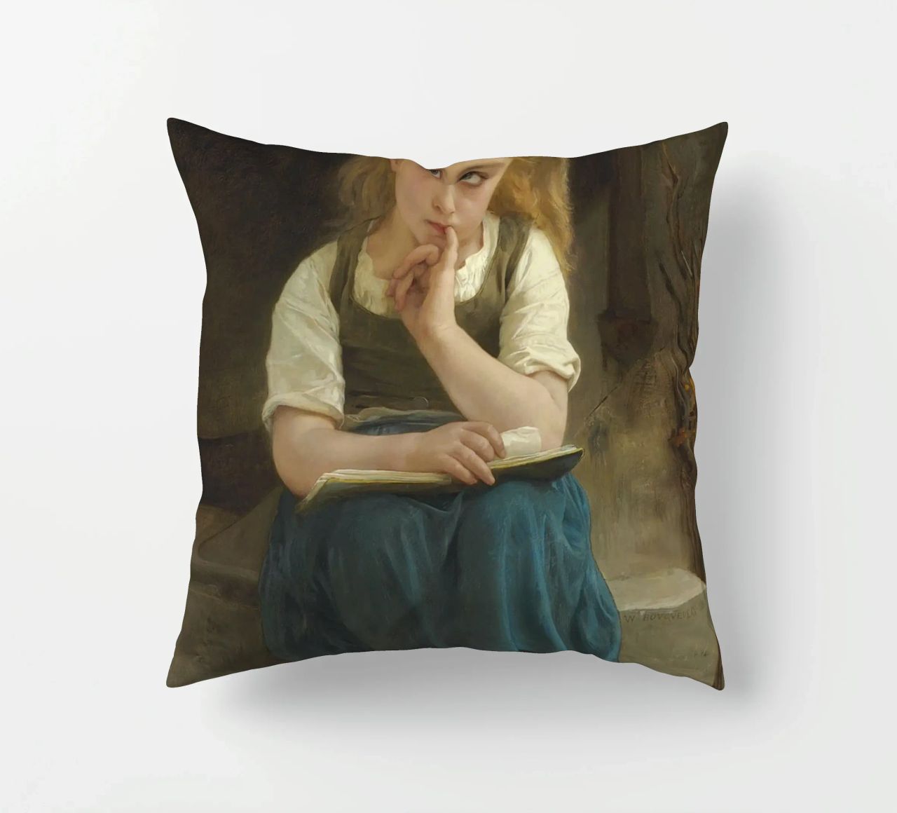 William-Adolphe Bouguereau - La lezione difficile cuscino da Timeless Artworks