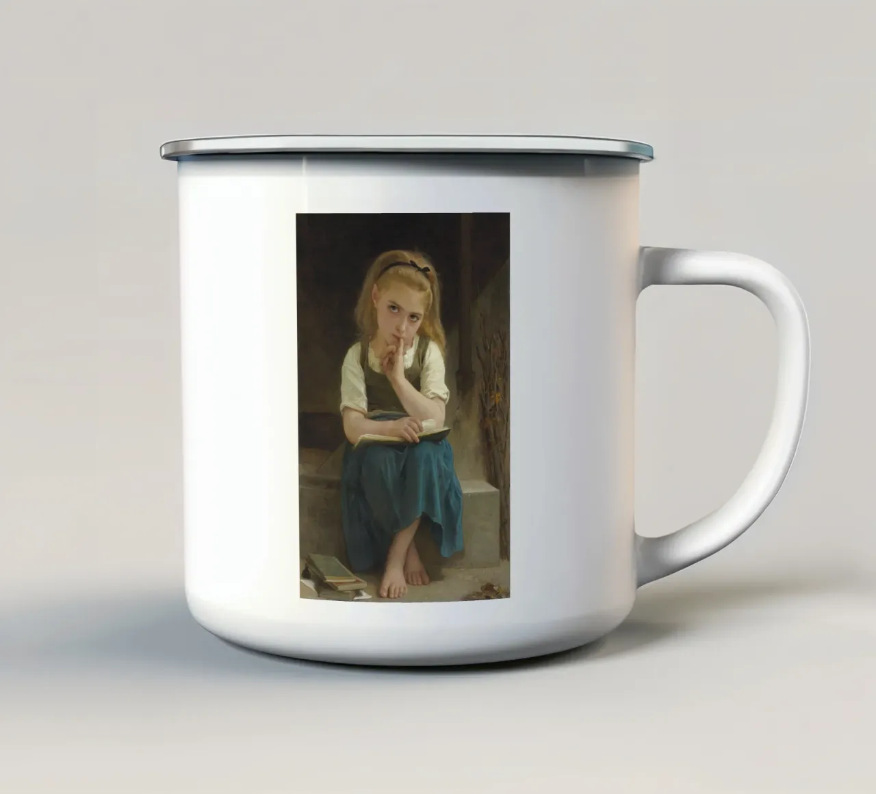William-Adolphe Bouguereau - Die schwierige Lektion Emaille Tasse von Timeless Artworks