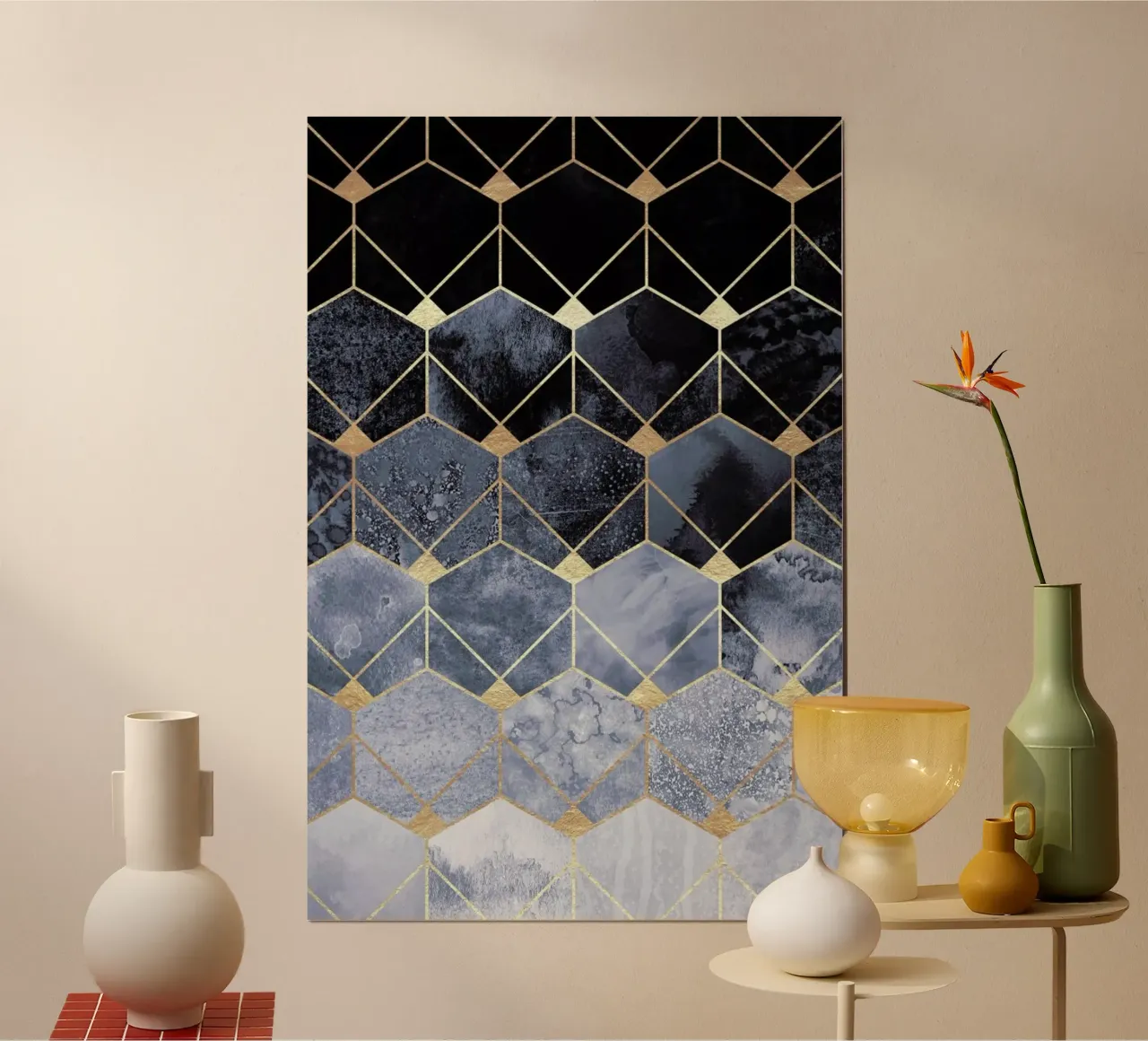 Blue Hexagons and Diamonds poster by Elisabeth Fredriksson