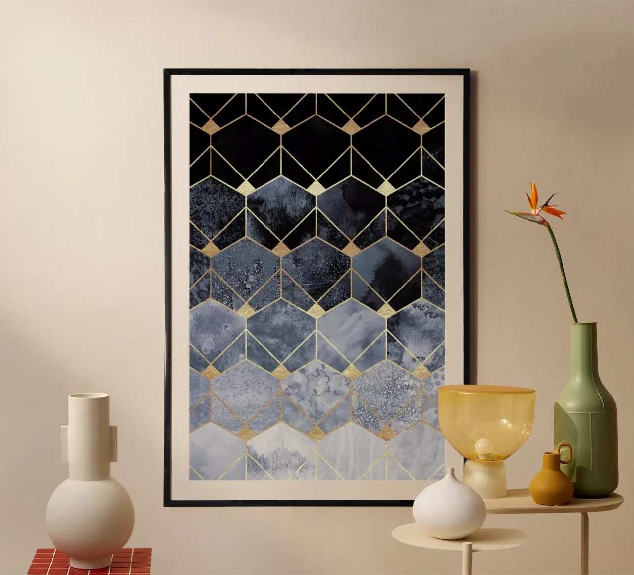Blue Hexagons and Diamonds poster by Elisabeth Fredriksson