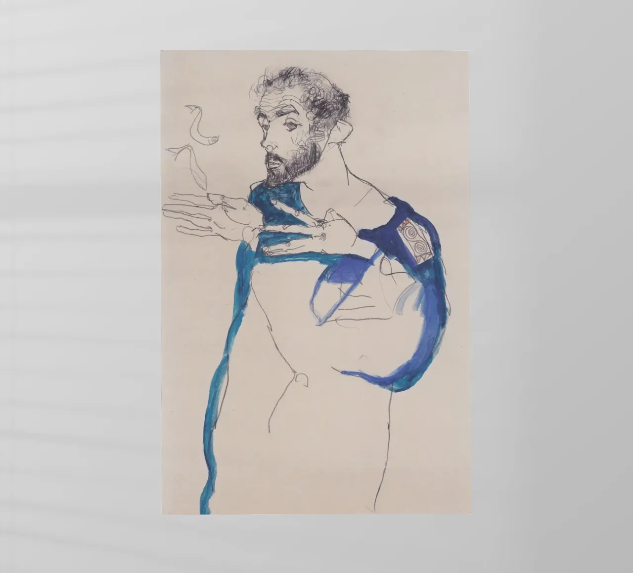 Egon Schiele - Klimt in grembiule azzurro pellicola backlit da Timeless Artworks