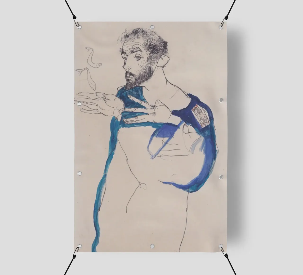 Egon Schiele - Klimt in grembiule azzurro telo in pvc da Timeless Artworks