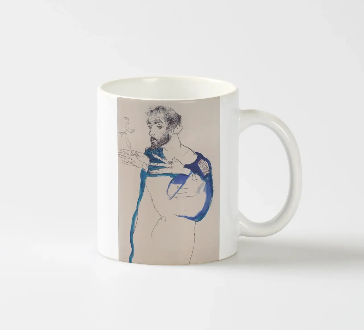 Egon Schiele - Klimt in grembiule azzurro tazza in ceramica da Timeless Artworks