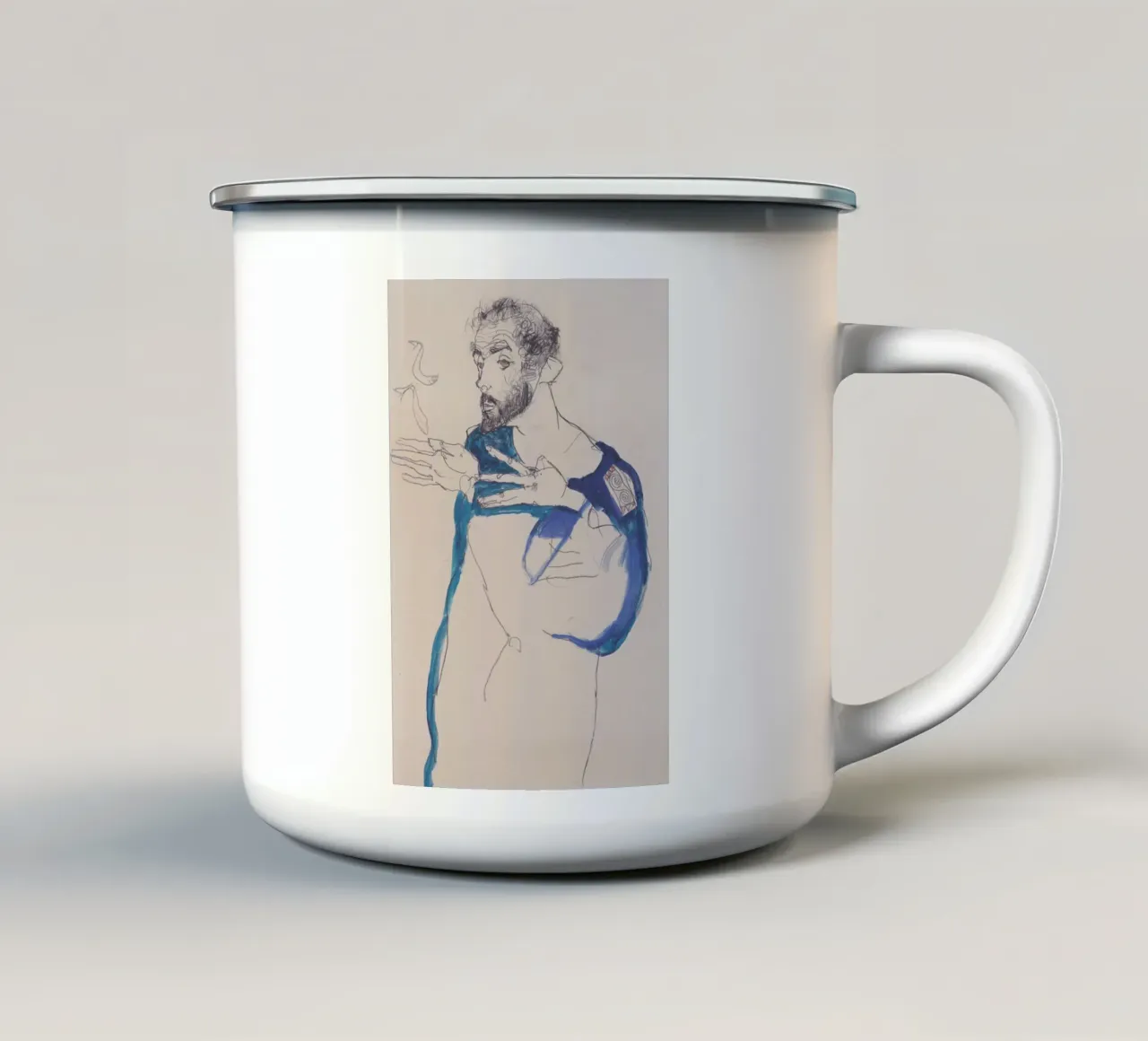 Egon Schiele - Klimt in grembiule azzurro tazza in smalto da Timeless Artworks