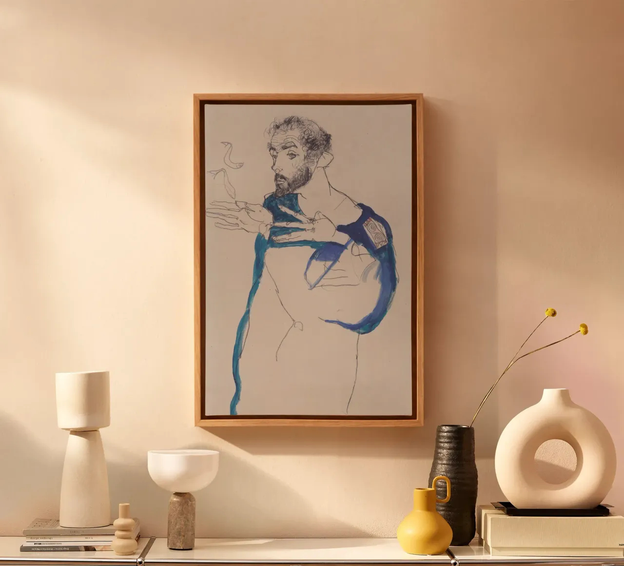 Egon Schiele - Klimt in grembiule azzurro tela con Cornice a cassetta da Timeless Artworks