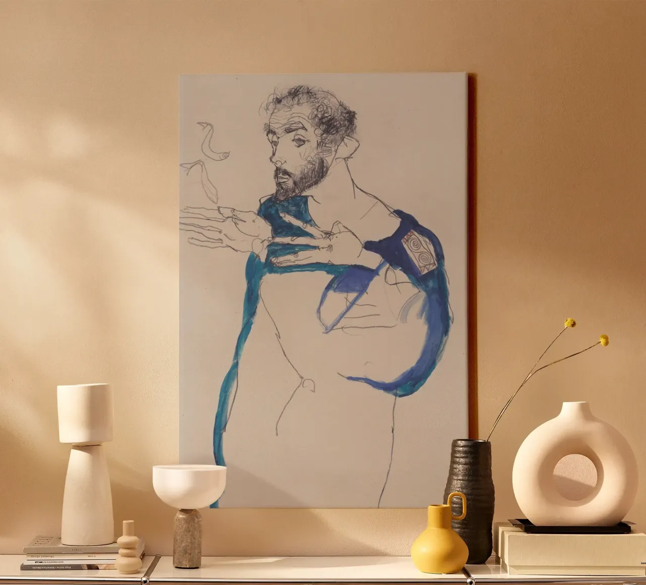 Egon Schiele - Klimt in grembiule azzurro tela con Cornice a cassetta da Timeless Artworks
