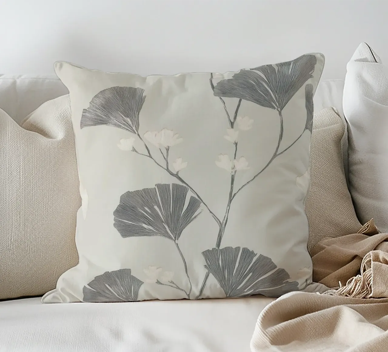 Foglie di ginkgo botanico cuscino da Carinaprint