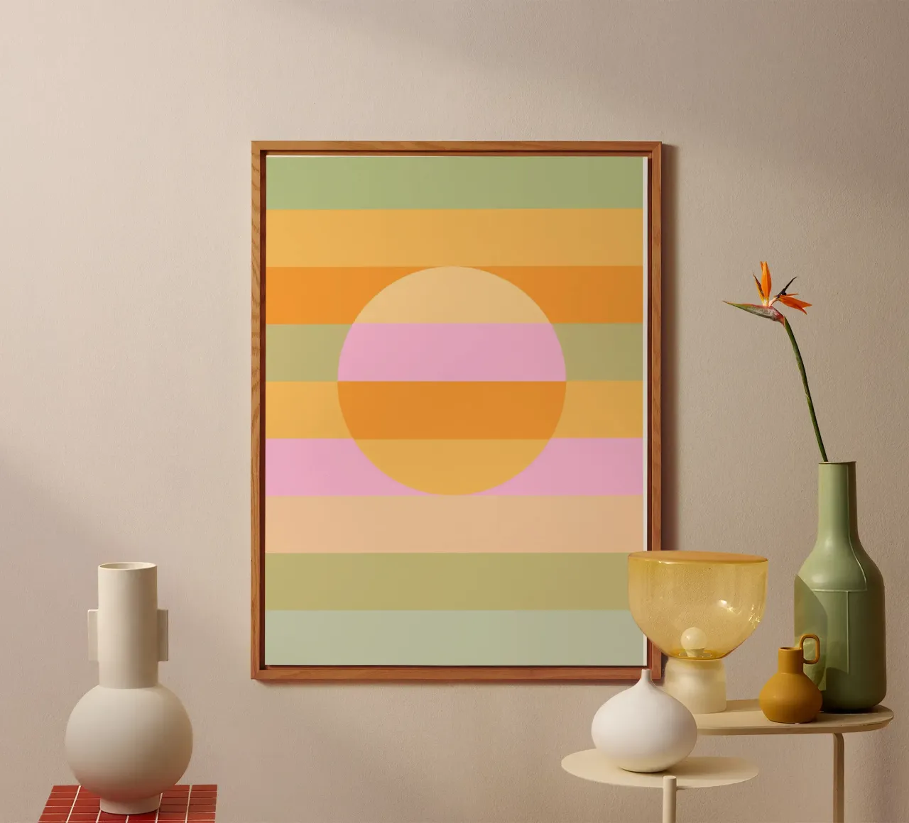 Sole retrò arcobaleno pastello alluminio dibond da Dominique Vari Abstract