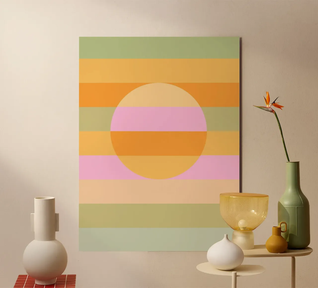 Sole retrò arcobaleno pastello alluminio dibond da Dominique Vari Abstract