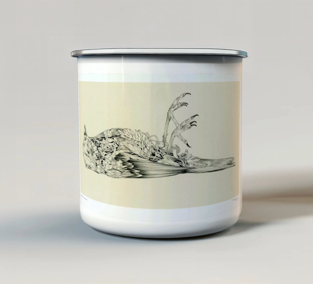 Sparrow Dies Crossing tazza in smalto da Faunesque
