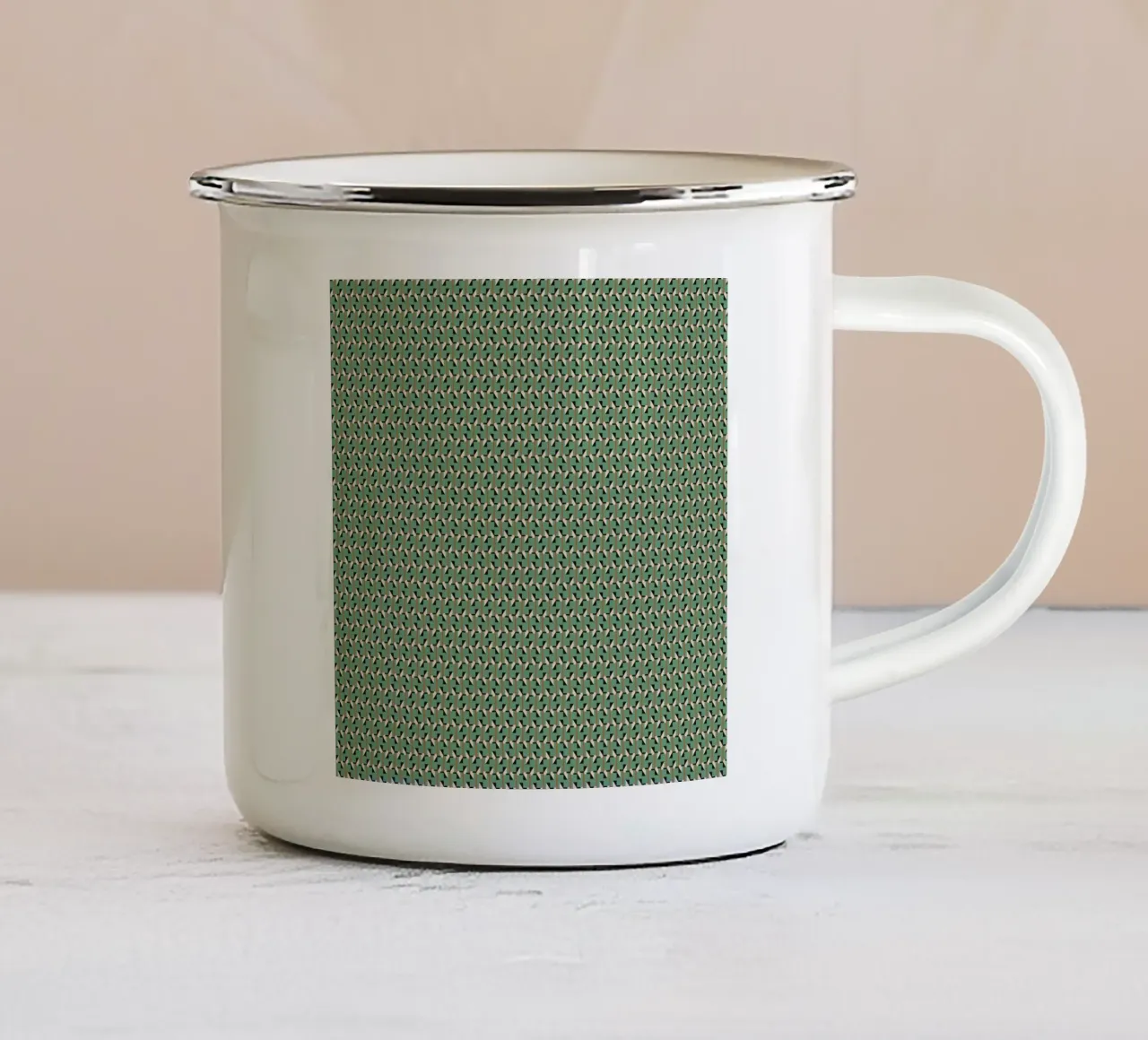 Motivo geometrico verde retrò tazza in smalto da Little Dean