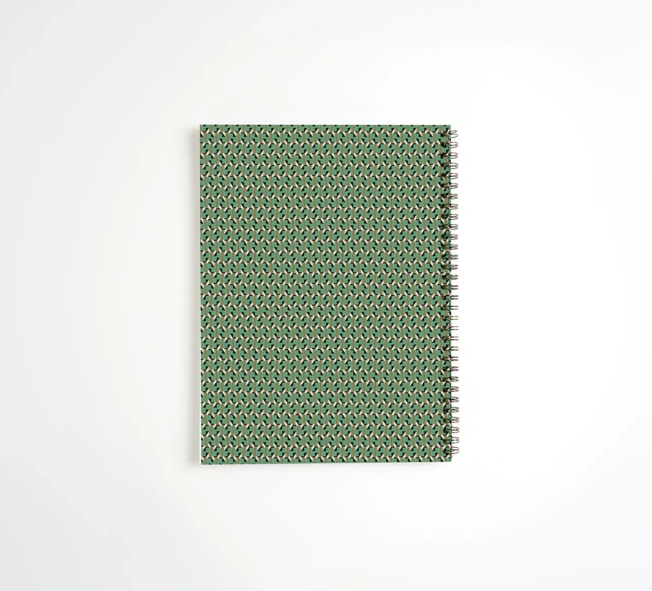 Geometrical retro green pattern spiral notebook by Little Dean